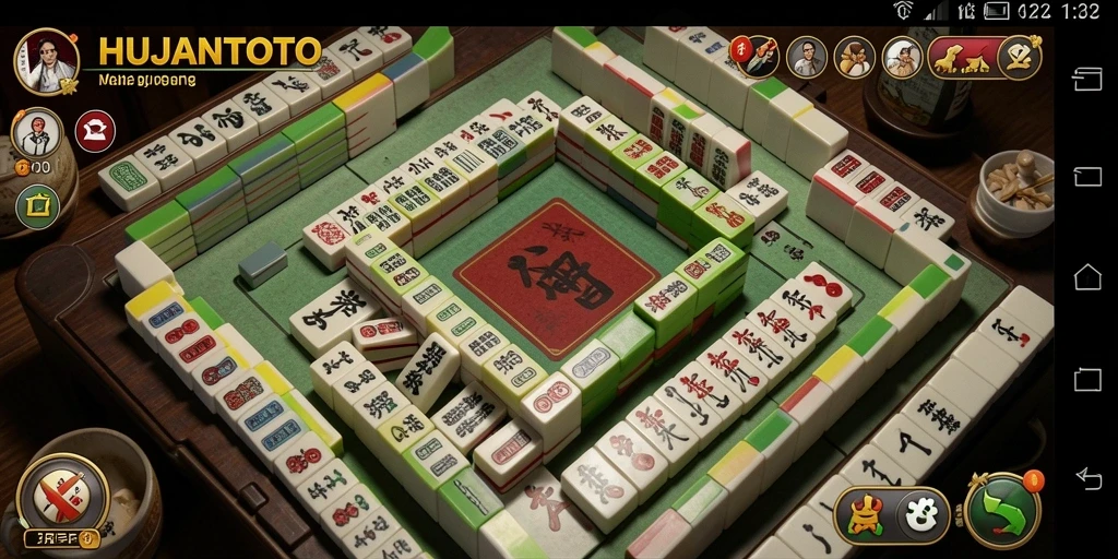 Tampilan gameplay HUJANTOTO yang seru dan menantang di dunia Mahjong.