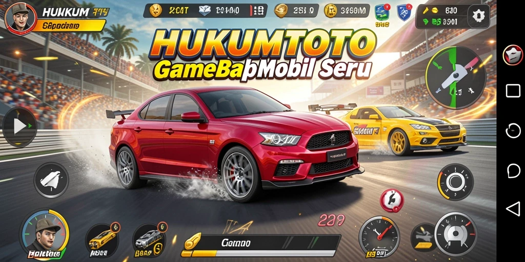 Tampilan utama gameplay HUKUMTOTO dengan aksi balap yang mendebarkan.