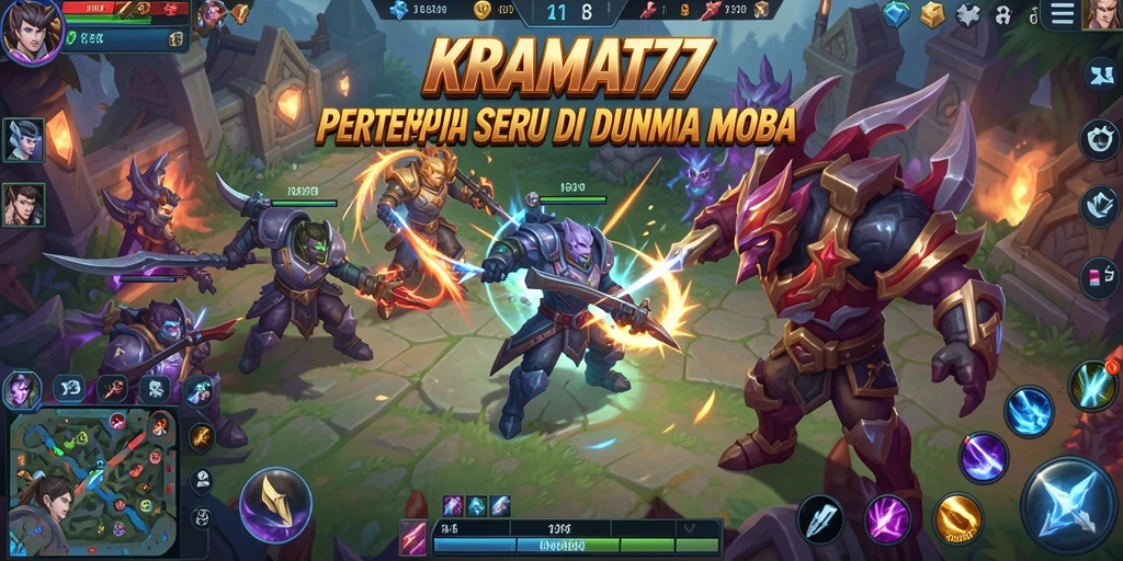 Tampilan gameplay seru di KRAMAT77 dengan karakter bertarung.