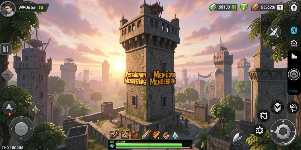 Screenshot gameplay MPO666 menampilkan pertahanan menara yang strategis.