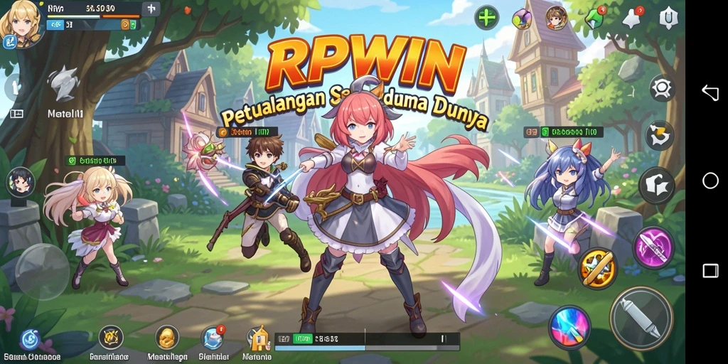 Tampilan gameplay RPWIN yang menarik dengan karakter anime penuh warna.