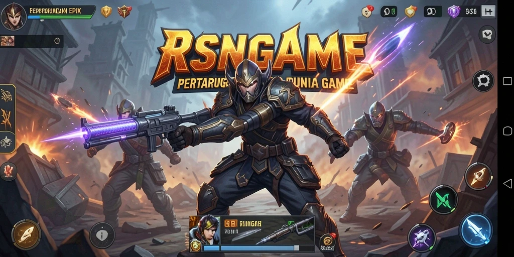 Tampilan utama RSNGAME menampilkan pertarungan seru dan karakter yang kuat.