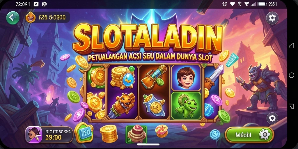 Screenshot utama SLOTALADIN menampilkan aksi mendebarkan dalam permainan.