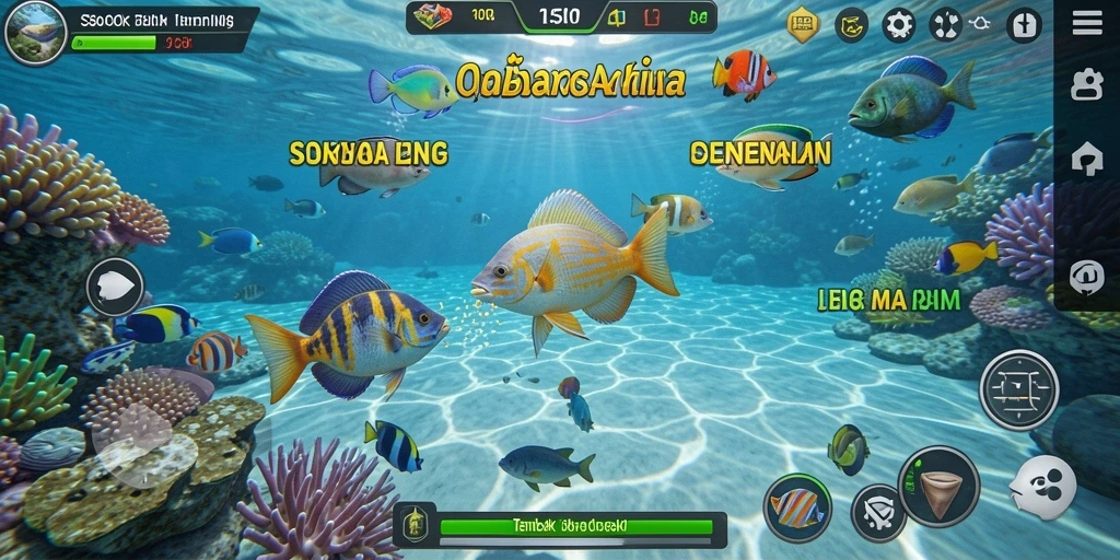 Screenshot gameplay SOBATGAMING yang seru dengan efek menembak ikan.