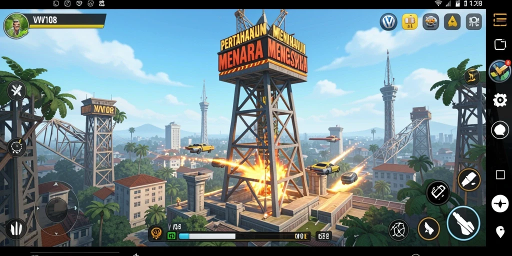 Screenshot menampilkan gameplay seru Tower Defense VW108.